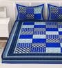 Blue Traditional 120 TC 100% Cotton Queen Bedsheet With 2 Pillow Covers