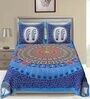 Blue Traditional 120 TC 100% Cotton Queen Bedsheet With 2 Pillow Covers