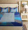 Blue Traditional 120 TC 100% Cotton Queen Bedsheet With 2 Pillow Covers