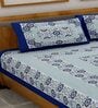 Blue Traditional 120 TC 100% Cotton Queen Bedsheet With 2 Pillow Covers