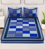 Blue Traditional 120 TC 100% Cotton Queen Bedsheet With 2 Pillow Covers