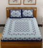 Blue Traditional 120 TC 100% Cotton Queen Bedsheet With 2 Pillow Covers