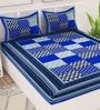 Blue Traditional 120 TC 100% Cotton Queen Bedsheet With 2 Pillow Covers