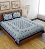 Blue Traditional 120 TC 100% Cotton Queen Bedsheet With 2 Pillow Covers