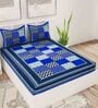 Blue Traditional 120 TC 100% Cotton Queen Bedsheet With 2 Pillow Covers