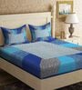Blue Traditional 120 TC 100% Cotton Queen Bedsheet With 2 Pillow Covers