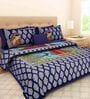 Blue Traditional 120 TC 100% Cotton Queen Bedsheet With 2 Pillow Covers
