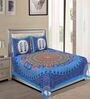 Blue Traditional 120 TC 100% Cotton Queen Bedsheet With 2 Pillow Covers