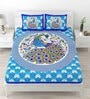 Blue Traditional 120 TC Cotton Queen Sized Bedsheet with 2 Pillow Cover