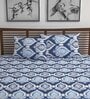 Blue Traditional 144 TC Cotton Double Bedsheet with 2 Pillow Covers