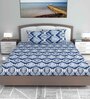 Blue Traditional 144 TC Cotton King Size Bedsheet With 2 Pillow Covers