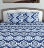 Blue Traditional 144 TC Cotton King Size Bedsheet With 2 Pillow Covers