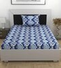 Blue Traditional 144 TC Cotton Single Bedsheet with Pillow Cover