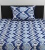 Blue Traditional 144 TC Cotton Single Bedsheet with Pillow Cover