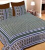 Blue Traditional 144 TC Cotton 1 Double King Size Bedsheet with 2 Pillow Covers