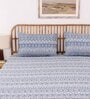 Blue Traditional 144 TC Cotton 1 King Bedsheet with 2 Pillow Cover