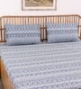 Blue Traditional 144 TC Cotton 1 King Bedsheet with 2 Pillow Cover