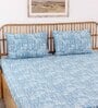 Blue Traditional 144 TC Cotton 1 King Bedsheet with 2 Pillow Cover