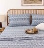 Blue Traditional 144 TC Cotton 1 King Bedsheet with 2 Pillow Cover