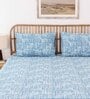 Blue Traditional 144 TC Cotton 1 King Bedsheet with 2 Pillow Cover