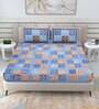 Blue Traditional 144 TC Cotton Double Queen Bedsheet With 2 Pillow Covers