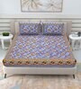 Blue Traditional 144 TC Cotton Double Queen Bedsheet With 2 Pillow Covers