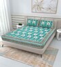 Blue Traditional 144 TC Cotton Double Queen Bedsheet With 2 Pillow Covers