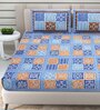 Blue Traditional 144 TC Cotton Double Queen Bedsheet With 2 Pillow Covers