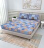 Blue Traditional 144 TC Cotton Double Queen Bedsheet With 2 Pillow Covers