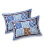 Blue Traditional 144 TC Cotton Double Queen Bedsheet With 2 Pillow Covers