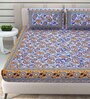 Blue Traditional 144 TC Cotton Double Queen Bedsheet With 2 Pillow Covers