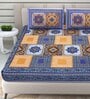 Blue Traditional 144 TC Cotton Double Queen Bedsheet With 2 Pillow Covers
