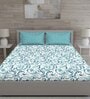 Blue Traditional 144 TC Cotton Queen Sized Bed Sheets with 2 Pillow Covers