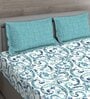 Blue Traditional 144 TC Cotton Queen Sized Bed Sheets with 2 Pillow Covers