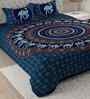 Blue Traditional 180 TC Cotton  King Sized Bedsheet with 2 Pillow Covers