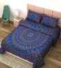 Blue Traditional 180 TC Cotton  King Sized Bedsheet with 2 Pillow Covers
