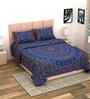 Blue Traditional 180 TC Cotton  King Sized Bedsheet with 2 Pillow Covers