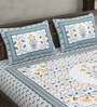 Blue Floral 180 TC Cotton Queen Sized Bed Sheets with 2 Pillow Covers