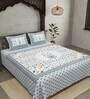 Blue Floral 180 TC Cotton Queen Sized Bed Sheets with 2 Pillow Covers