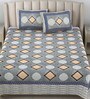 Blue Traditional 180 TC Cotton Printed Bedsheet With Two Pillow Covers For Queen Bed (Block  Printed ,Blue ,153 GSM)