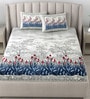 Blue Traditional 180 TC Cotton Printed Bedsheet With Two Pillow Covers For Queen Bed (Little Greene Printed ,Blue ,153 GSM)