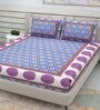 Blue Traditional 220 TC Cotton  Double Queen Bedsheet with 2 Pillow Covers