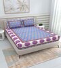 Blue Traditional 220 TC Cotton  Double Queen Bedsheet with 2 Pillow Covers
