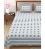 Blue Traditional 240 TC Pure Cotton King Sized Double Bedsheet with 2 Pillow Covers