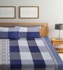 Blue Checkered 300 TC Cotton Blend Double King Sized Bedsheet With 2 Pillow Covers