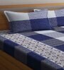 Blue Checkered 300 TC Cotton Blend Double King Sized Bedsheet With 2 Pillow Covers