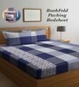 Blue Checkered 300 TC Cotton Blend Double King Sized Bedsheet With 2 Pillow Covers
