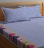 Blue Traditional 300 TC Cotton King Sized Bed Sheets with 2 Pillow Covers