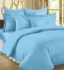 Blue Solid TC 300 Cotton Double Bed Sheet With 2 Pillow Covers