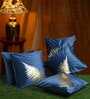 Blue Floral Velvet 16 x 16 Inches Cushion Cover (Set of 5)